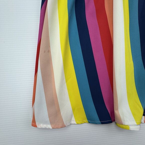 Rainbow Striped Dress Size 2X Button Front Ruffle Sleeve Boho Retro Festival - Picture 12 of 12